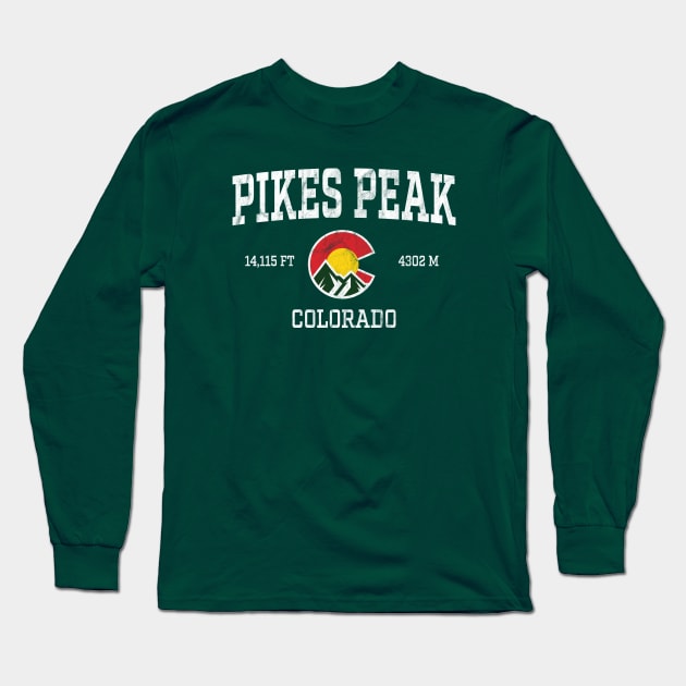 Pikes Peak Colorado 14ers Vintage Athletic Mountains Long Sleeve T-Shirt by TGKelly